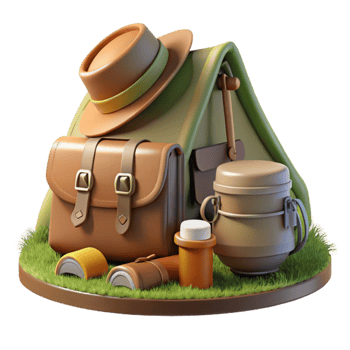beautiful modern Camping Gear Tent, Hat, Bag, and Supplies professional png