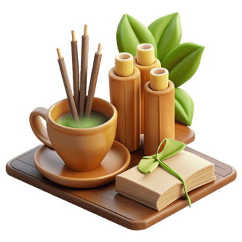 dramatic creative Serene Tea Ritual Aromatic Sticks, Candles, and Book high quality png