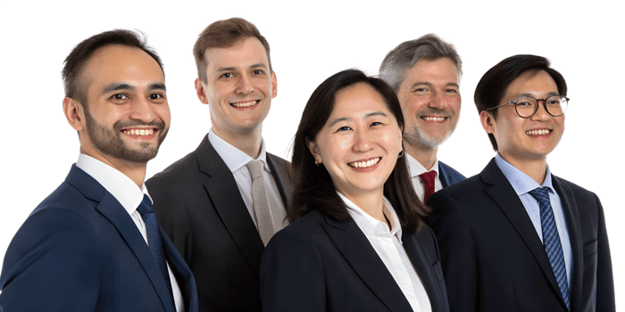 Smiling professionals in a studio png