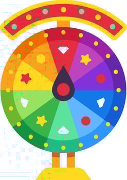 Colorful wheel of fortune spinning rapidly, showcasing a variety of enticing prizes and exciting gambling opportunities, generating a thrilling atmosphere of anticipation and chance vector