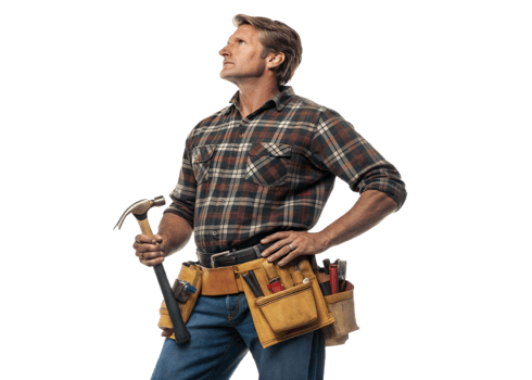 Skilled carpenter standing confidently with tools png