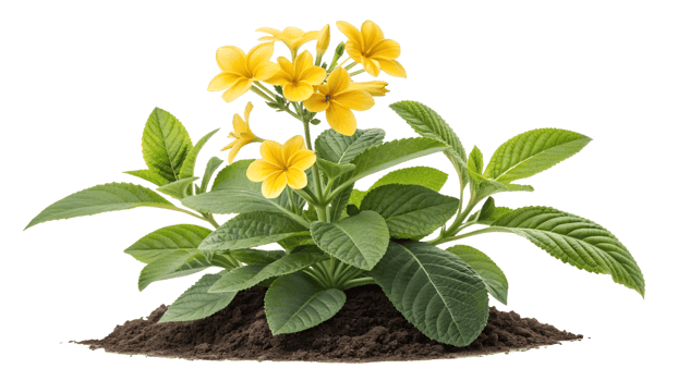 Bright yellow flowers growing from rich soil png
