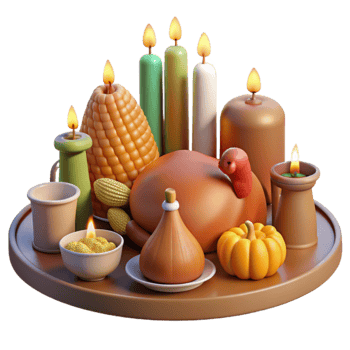 Autumn Harvest Feast Candles, Corn, Roasted Turkey png