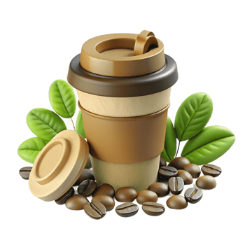 Eco-Friendly Coffee Cup with Beans and Leaves png