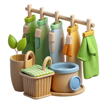 dramatic contemporary Cute 3D Render of Laundry Day Setup authentic png