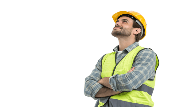 Confident worker in safety gear looking up png