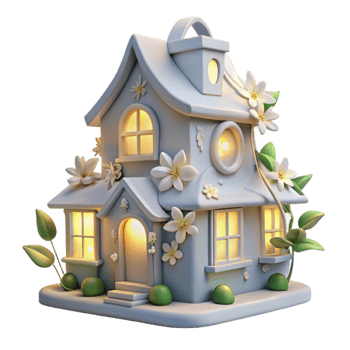 serene creative Enchanted Cottage with Illuminated Windows and Flowers exclusive png