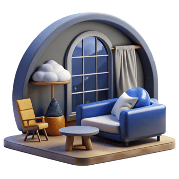 Cozy Nighttime Living Room 3D Render png
