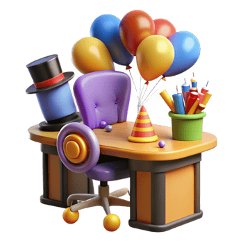 beautiful abstract Celebration Desk Balloons, Party Hat, and Fireworks detailed png