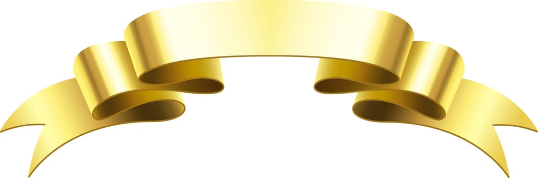 Golden, shiny ribbon gracefully waving across a white background, creating ample copy space for personalized text or design elements, perfect for celebrations and awards vector