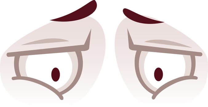 Cartoon illustration featuring a pair of suspicious eyes glancing sideways, expressing disapproval and distrust while conveying a sense of concern and worry vector
