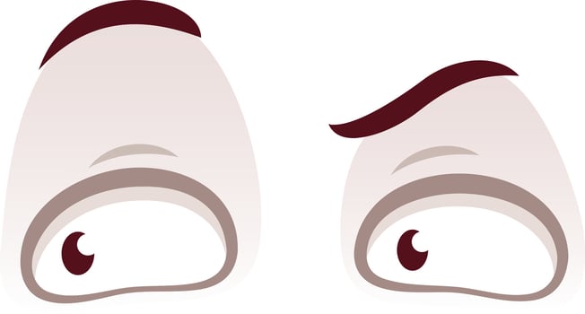 Cartoon eyes expressing confusion and suspicion, featuring one eye with a raised eyebrow, capturing emotions of doubt, uncertainty, and skepticism in a playful manner vector