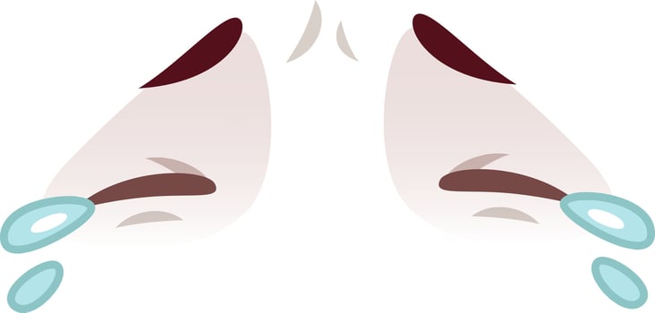 Pair of eyes with lowered eyelids and tears falling, conveying sadness, grief, pain, and sorrow, expressing negative emotions through visual representation vector