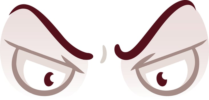 Cartoon eyes expressing anger and suspicion, glancing sideways with raised eyebrows, reflecting a strong sense of disapproval and deep skepticism in a humorous, exaggerated style vector