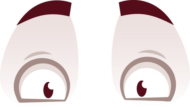 Two cartoon eyes showing worry and concern, featuring dark pupils and thick eyebrows, convey a sense of anxiety and apprehension in a simple yet expressive way vector