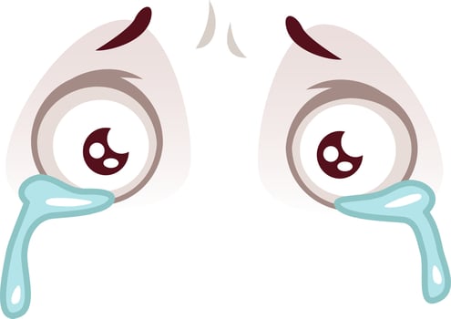 Expressive cartoon eyes with tears streaming down, conveying intense emotions. The exaggerated features highlight feelings of sadness or overwhelming joy in a playful style vector