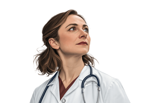 Medical professional in a white coat looking up png