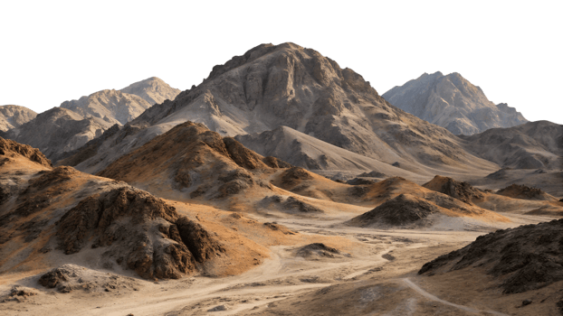 Vast desert landscape with rocky mountains at dusk png