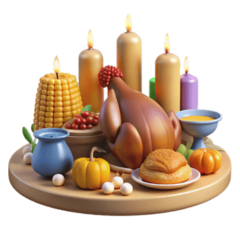 Autumn Harvest Feast Candles, Roasted Chicken, and Seasonal Treats png
