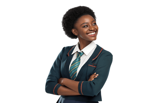 Confident student in uniform smiles png
