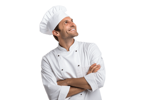 Smiling chef wearing white uniform and hat png