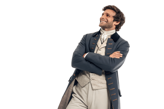 Man in historical attire poses confidently png