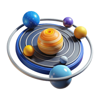 wonderful vintage Colorful Planetary System 3D Render of Orbits and Planets premium png