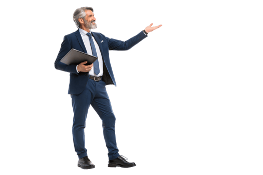 Businessman presenting in formal attire indoors png