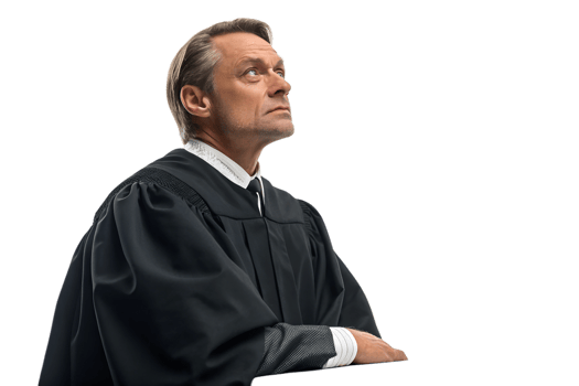 Judge pondering in the courtroom png