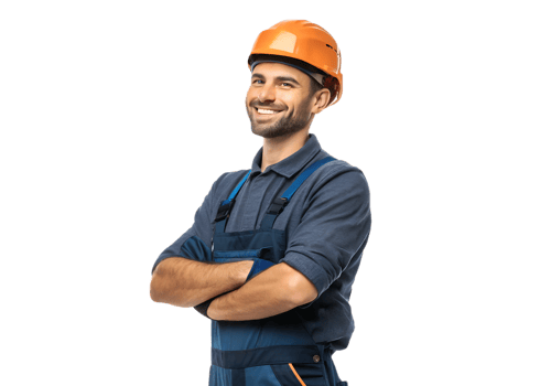 Smiling construction worker in safety gear transparent png