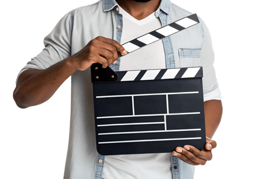 Holding a clapperboard for film shoot preparation png