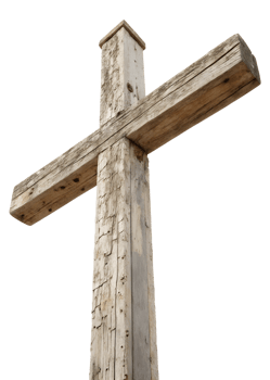 Wooden cross standing tall against a bright sky png