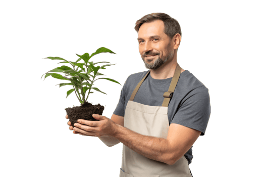 Man holding plant in hands while smiling png