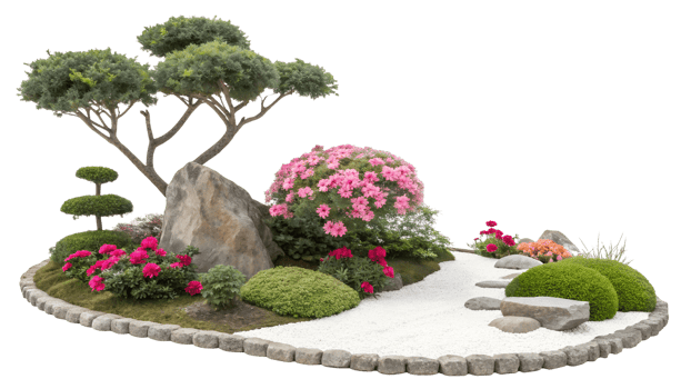 Lush flowers and greenery garden scene png