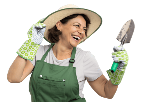 Happy gardener enjoying her time in the garden png