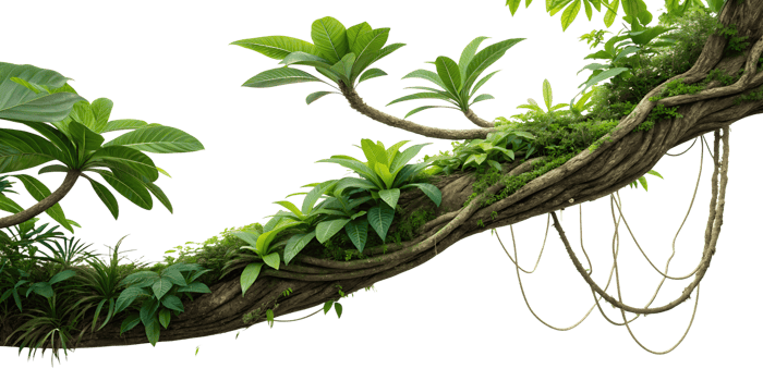 Tropical tree branch with lush greenery png