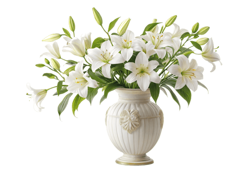 Elegant white lilies arranged in a classic vase png