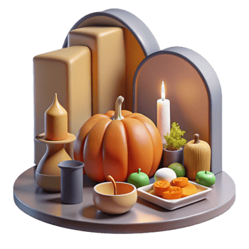 Autumn Harvest Scene Pumpkins, Candles, and Fall Decor png