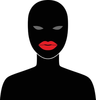 Bold and mysterious figure with red lips and dark silhouette in a flat design style showcasing art vector