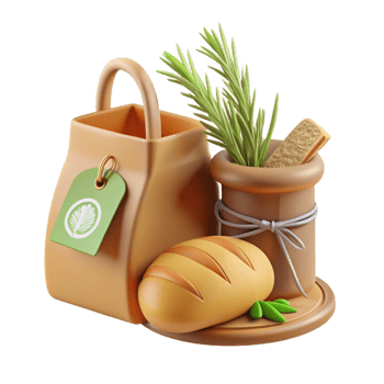 magnificent minimalist Fresh Baked Bread, Herbs Paper Bag Grocery Delivery Concept premium png