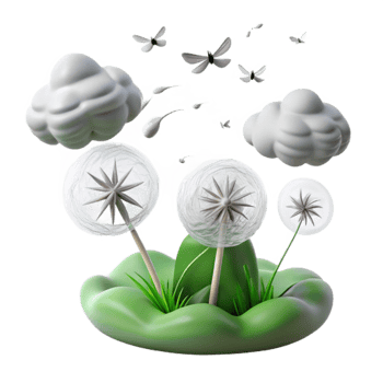 magnificent vintage Dandelions Seeds, Clouds, and Butterflies in Spring original png