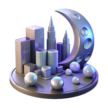 impressive artistic Crescent Cityscape Nighttime Metropolis with Pearls 4K png