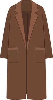 Stylish brown overcoat design in flat style showcasing minimalist aesthetics and functional pockets for modern fashion enthusiasts, art vector