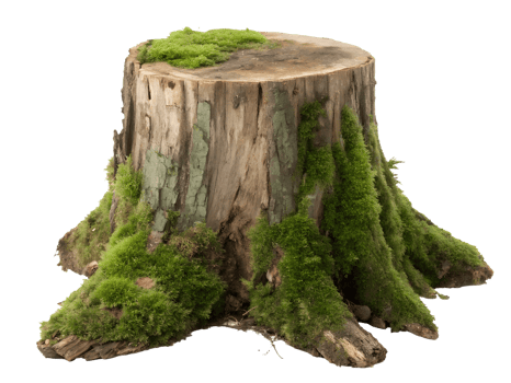 Moss covered tree stump in a natural setting png