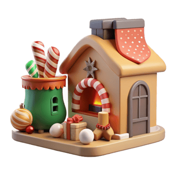vibrant abstract Cozy Christmas Cottage Festive 3D Render high resolution png