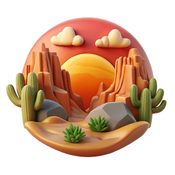 impressive modern Sunset Desert Landscape 3D Render of Cactus, Rocks, and Canyon detailed png