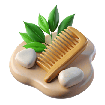 Natural Hair Care Wooden Comb, Spa Stones, and Green Leaves png