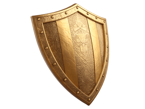 Golden shield with intricate design and details png