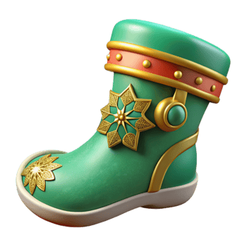 stunning abstract Ornate Green Christmas Boot with Gold Accents 4K png