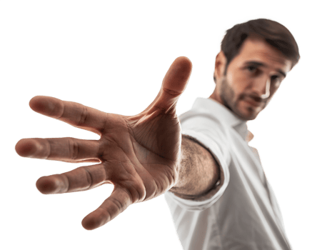 Man reaching out hand to camera png